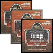 GHS Strings PF145 5-String Banjo Strings, Stainless Steel, Medium Light (.010-.022), 3 Sets of PF145