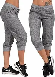 [SHEKINI] Women Capri Sweatpants Drawstring Waist Jogging Bottoms with Pockets Plus Size Tapered Leg Jogger Pants