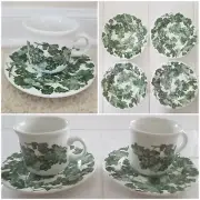 VTG Quadrifoglio Ceramica Italy Green Grapes Leaves Dinnerware~ 2 Cups~4 Saucers