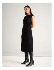 [Basque] Textured Gathered Dress in Black
