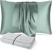 DISANGNI 100% Natural Mulberry Silk Pillow case for Hair and Skin with Hidden Zipper 22 Momme Both Sides Real Silk Pillow Case (1pc King Size 20" x36" Light Green)
