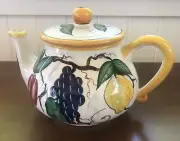 Teapot Fruit & Vine Glazed Pattern Design White Bella Casa Valerio Signed Ganz