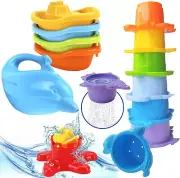 TECHNOK Baby Bath Toys for Toddlers - 12 pcs Rainbow Stacking Cups Baby Toy-B17
