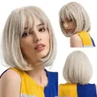 Platinum Blonde Bob Hair Wigs with Bangs for Women Ladies Short Straight Wig