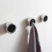 KAIYING Kitchen Towel Hooks Round Self Adhesive Dish Towel Holder Wall Mount Hand Towel Hook Tea Towel Rack Hanger for Cabinet Door (3 Pack, Chrome & Black)
