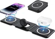 100W 3 in 1 Foldable Wireless Charger Pad Stand for Phone 15 14 13 12Pro Max iWatch Fast Wireless Charging Dock Station(Black no Cable)