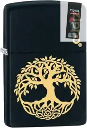 Zippo 02631 Engraved Tree of Life Black Matte Lighter + FLINT PACK