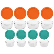 Pyrex Glass Bowl Set 1-Cup and 2-Cup with Green and Orange Lids