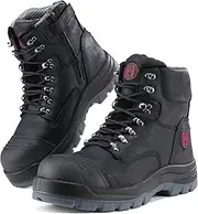 [HANDMEN] Work Boots for Men, Composite Toe, YKK Zipper, 6 inch, Non-Slip Safety Crazy Horse Leather Shoes, Static Dissipative, Breathable (81N07)