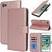Cavor for iPhone 7/8 Case iPhone SE 2020/ SE 2022 Case Leather Wallet Folio Flip Cover with Kickstand and Photo Holder Card Slots Protective Shockproof Phone Cases-Rose Gold