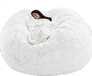 WXJDPPA Giant Bean Bag Cover (No Filler) 7ft 6ft 5ft Bean Bag Chair, Washable Jumbo Bean Bag Sofa Sack Chair Large Lounger Faux Fur Cover for Dorm Family Room - White,6FT（150 * 75cm）