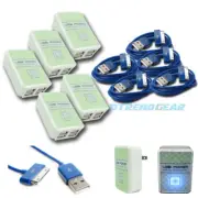 5X 4 USB PORT WALL ADAPTER+3FT CABLE POWER CHARGER BLUE FOR IPHONE 4S IPOD IPAD