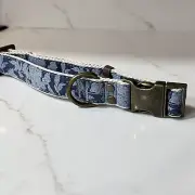 NEW (M) Top Paw Adjustable 14-20” Floral Blue Denim Linen Dog Puppy Collar