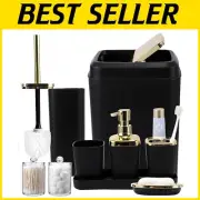 Durable Black Bathroom Accessory Set with Trash Can, Soap Dispenser & More