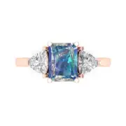 3 ct Emerald Trillion 3 stone Blue Moissanite Promise Bridal Ring 14k Rose Gold