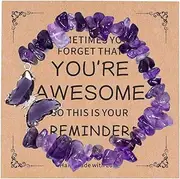 [PEUTIER] Amethyst Bracelet, Stretchy Crystal Bracelets with Inspirational Card Butterfly Charm Stone Beaded Bracelet Jewelry Bracelets Gifts for Women Girls, Medium
