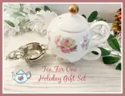 Tea For One Teapot & Pewter Tea Strainer New Holiday Gift Bundle Ships Same Day!