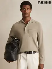 Reiss Light Sage Green Clinton Cotton Concealed Placket Polo Shirt (W32852) | $225