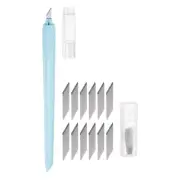 Plastic Handle Art Craft Hobby Exacto Knife Set 12pcs Spare Blades Blue