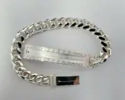 925 Sterling Silver Miami Cuban Link Bracelet ID Versace Border Solid Handmade