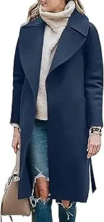 [BZB] Women's Long Wool Blend Pea Coat Winter Casual Overcoat Notched Lapel Collar Trench Coat Belted Long Jacket Outerwear