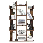 Costway 13-Shelf Industrial Bookcase Tree Shaped Book Shelf Side Storage Shelf Divider w/ 13 Compartments Rustic Brown