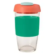 Avanti GoCup Reusable 473ml Glass Coffee Cup w/Silicone Grip Green/Coral/Seafoam