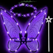 Morakot 3pcs Light up Fairy Wings for Adults,LED Butterfly Wings for Girls,Angel Wings Halloween Costume Dress Up for Kids Black