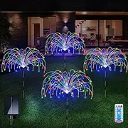 QOCNAM Solar Garden Lights, 4 Pack 120 LED Waterproof Solar Firework Light Are 8 Modes Decorative Sparkles Stake Landscape Outdoor Lighting, Copper Wire Lamp For Backyard Lawn Patio Decor(Multi Color)