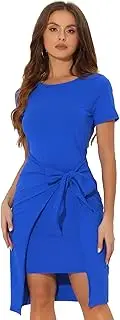 [Allegra K] Women's Short Sleeve Sheath Dress Casual Work Office Dress with Waist Belt