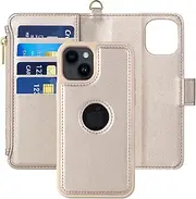 Kitzomi iPhone 13 Case iPhone 14 Case Wallet with Detachable Magnetic Flip Cover and RFID Blocking Credit Card Slots,Premium PU Leather Protective and Zipper Pocket for iPhone 13/14 Case,Beige
