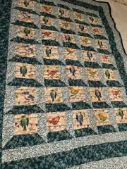Song Birds Teal Homemade Lap/Throw Size Quilt Lightly Used 39.5” X 53”