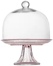 Fortessa Jupiter Glass 8.5in Pink Mini Cake Stand & Dome Set