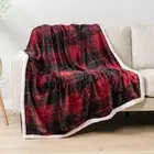 Red Plaid Sherpa Throw Blanket for Couch, Plush Flannel Fleece Blanket and Th...