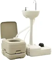 vidaXL Portable Set for Camping - Grey Toilet with 10L Waste Hold and Fresh Water Tanks, 3-Way Flushing System, Handwash Stand with 17L Water Tank and Soap Dispenser