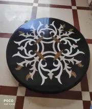 18" Black Stone Entryway Table Top Antique Design Inlay Work Coffee Table Round