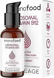 Codeage Liposomal Vitamin B12 Methylcobalamin Supplement, Bioavailable Liquid Methyl B12 Vitamins Spray, 2-Month Supply, Non-GMO Sunflower Phospholipids & Phosphatidylcholine, Nanofood, Vegan, 2 fl oz