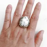 Native American Navajo Sterling Silver White Buffalo Turquoise Ring Size 13