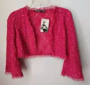 NWT Betsey Johnson Hot Pink Sequin Open Bolero Top Shrug Jacket Size S & M