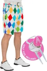 Royal and Awesome Men`s Golf Shorts King of Diamonds Argyle Shorts + Tool 30-44