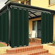 Weighted Windproof Outdoor Curtains for Patio with Grommets On Top and Bottom, Waterproof Blackout Curtains for Pergola, Gazebo, Customizable Sizes, 1 Panel, W84"xH84", Dark Green