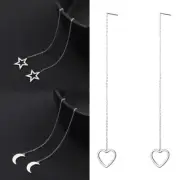 Stainless Steel Hang Tassel Earrings - Star Heart Threader Drop Earring 1pair