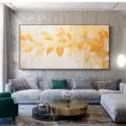 Modern Abstract Golden Leaf Canvas Art Unframed Canvas Painting for Living