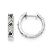 14K White Gold Green/White Real Diamond Hinged Hoop Earrings