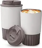 12 OZ Insulated Travel Coffee Mugs with Lid-Stainless Steel Reusable Coffee Cup Coffee Thermos Travel Mugs Insulated for Hot and Cold (White)