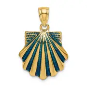 14k Yellow Gold Blue Enamel Scallop Shell Charm