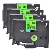 4PK Compatible with Brother P-Touch TZ-D31 Black on Fluo Green 0.47" Label Tape