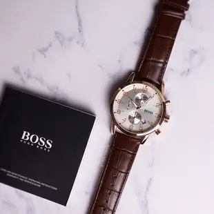 HUGO BOSS 原廠平輸精品手錶 | 紳士三眼計時男錶 - 玫瑰金/白 1512519