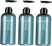 yuksok 300/500ml 3 Pack Empty Shampoo Bottles Soap Pump Refillable Body Wash Shampoo and Conditioner Bottles Blue Plastic Pump Bottle Dispenser and Label, Blue-500ml
