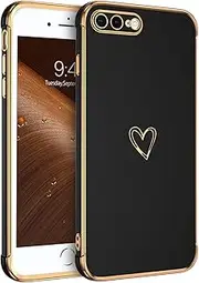 GUAGUA for iPhone 7/8 Plus Case,Cute Heart Pattern Electroplate Edge Bumper Women Girls with Camera Protection & 4 Corners Shockproof Protection Cover, Black